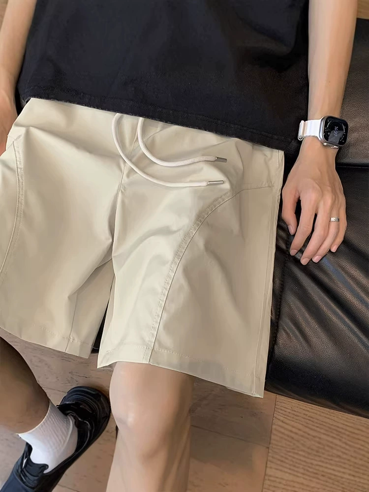 Летние спортивные тонкие шорты, дорожные шелковые быстрые сушащие trousers для отдыха, для подростков, шнурок, свободный прямой крой