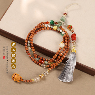 Old Mountain Sandalwood Beaded National Style New Chinese Style Rosary Elegant All-match Long Necklace/Bracelet Lanyard Multi-purpose Decoration