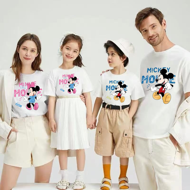Mickey's Family Dress Family of Four Short-sleeved Cotton T-shirt Summer Cartoon Printed New Family Dress Top Half Sleeve