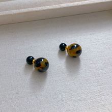 欧美新款豹纹树脂黑玛瑙可拆多戴925银针高级感轻奢百搭耳钉耳饰