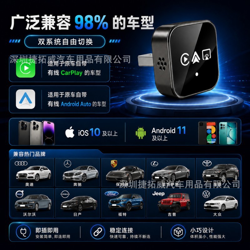 Best-selling 4-in-1 wired CarPlay box converted to wireless Apple Android Auto connectivity box with Android and Apple mirroring