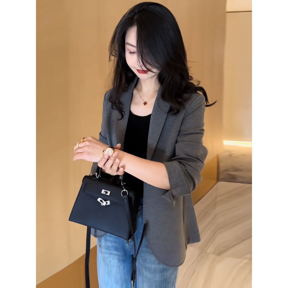 Korean Style High Fixed Light Luxury Casual One Button Suit Jacket Women's New Simple Elegant Elastic Slim Suit Top
