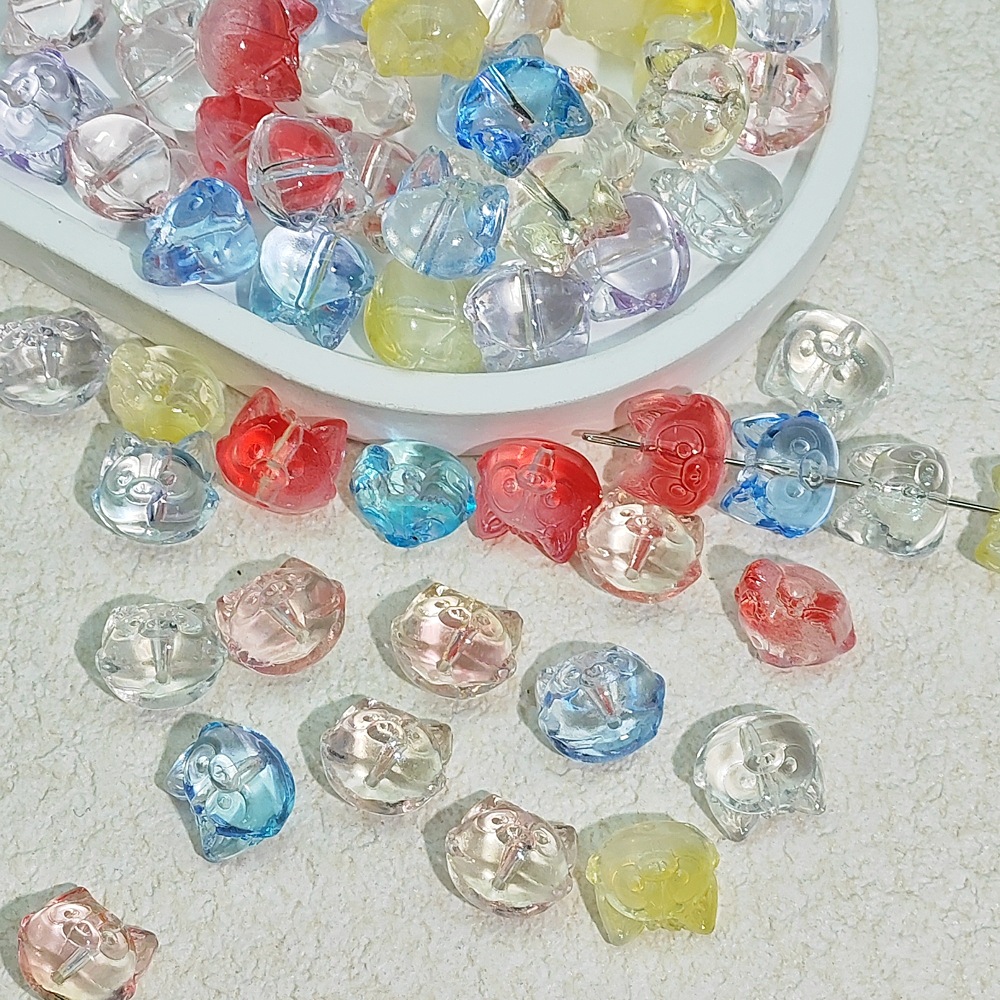 琉璃小狐狸头吊坠渐变透明DIY饰品配件甜美手工发簪璎珞制作材料