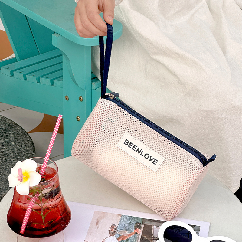 패셔너블한 수영 비치백, 메쉬 수영 고글 수납 가방, 세면도구 화장품 가방, 휴대용 외출용 수납 가방