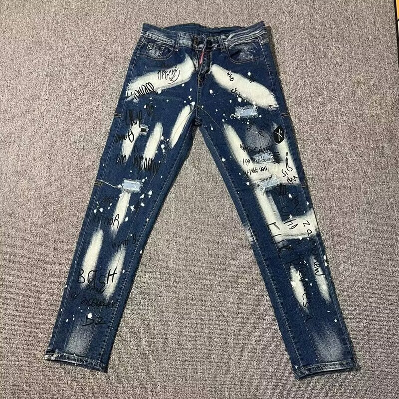 Black Ripped Jeans Men's Trendy Slim Fit Skinny Pants Men's Versatile Knee Zipper Biker Casual Long Pants Black Ripped Jeans Men's Trendy Slim Fit Skinny Pants Men's Versatile Knee Zipper Biker Casual Long Pants