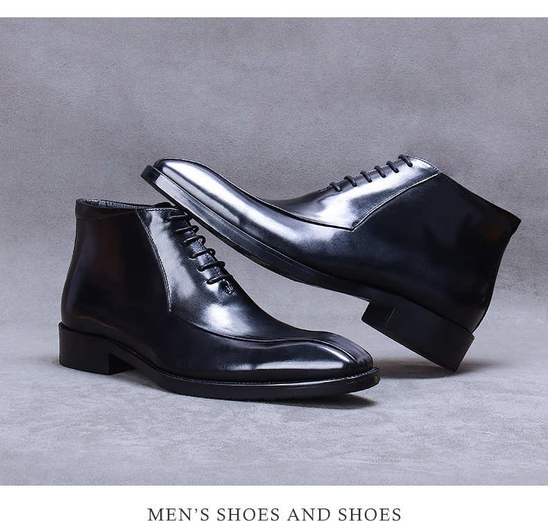 Kožené boty Velkoobchodní továrna Britské martinské boty Pravá kůže Módní společenské boty Špičatá špička Zip Vysoké kožené boty Kotníkové boty_voghion.com