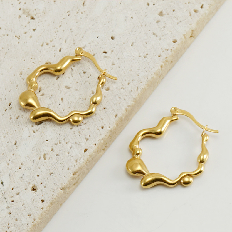 1 Pair Fashion Waves Irregular Stainless Steel 18k Gold Plated Hoop Earrings display picture 2