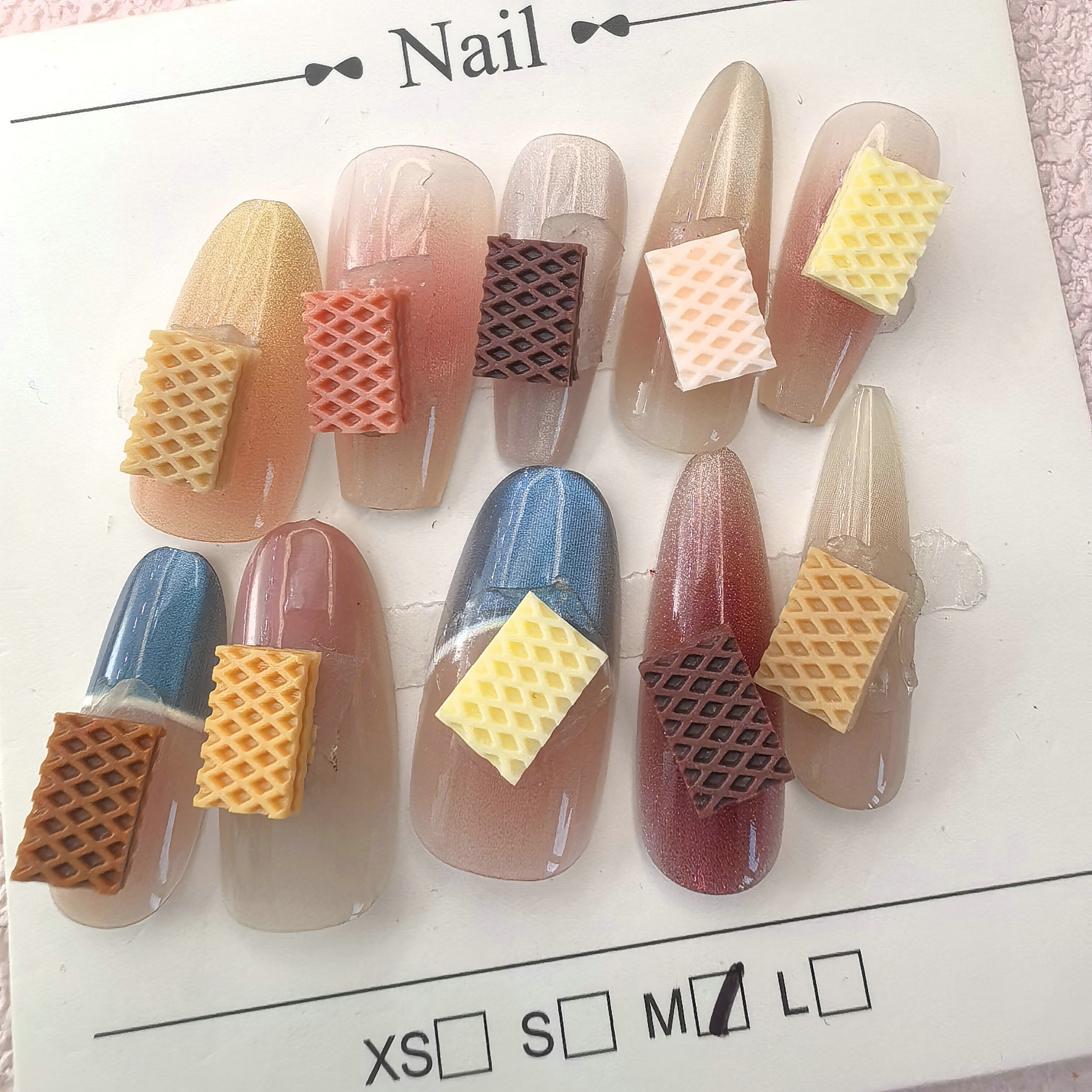 美甲饰品批发威化饼干diy仿真格纹千层饼干手工穿戴甲配饰00