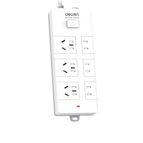 Deli 5-meter socket extension cord power plug-in strip wiring board drag line board 3M row plug-in household plug-in board with line 2 meters