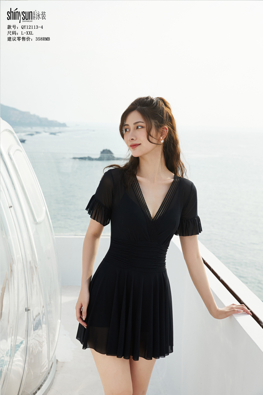 泳衣女款2023新款爆款大码胖mm遮肉连体大胸游泳衣黑色泡温泉泳装