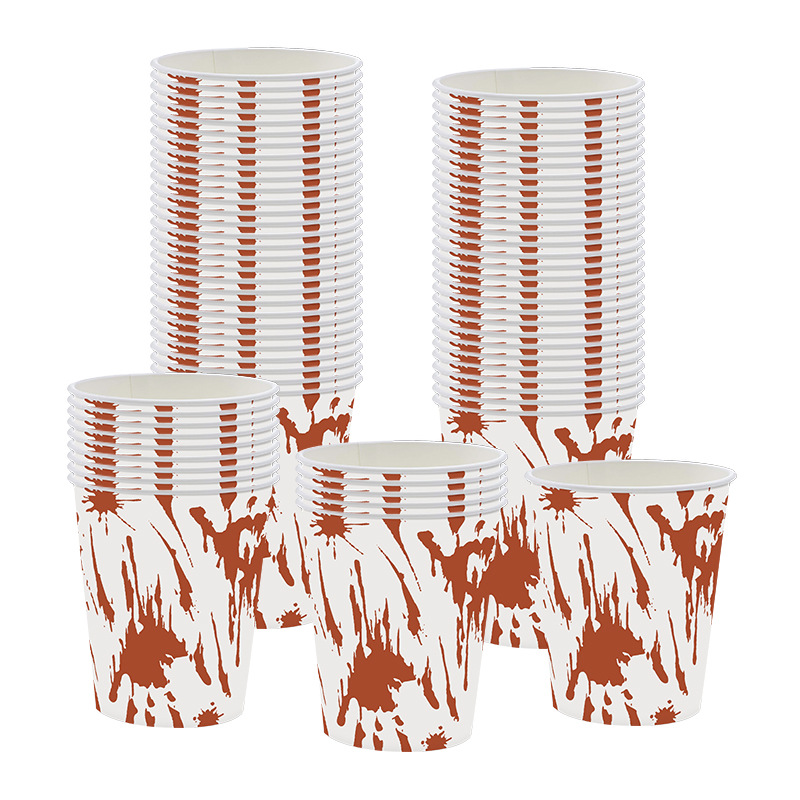 Rout Bluttpalm Halloween einfach ewechzegeheien Pabeierbecher 9oz déck Reklammebecher Mëllech Téi Kaffi Duebelschicht Pabeierbecher_voghion.com