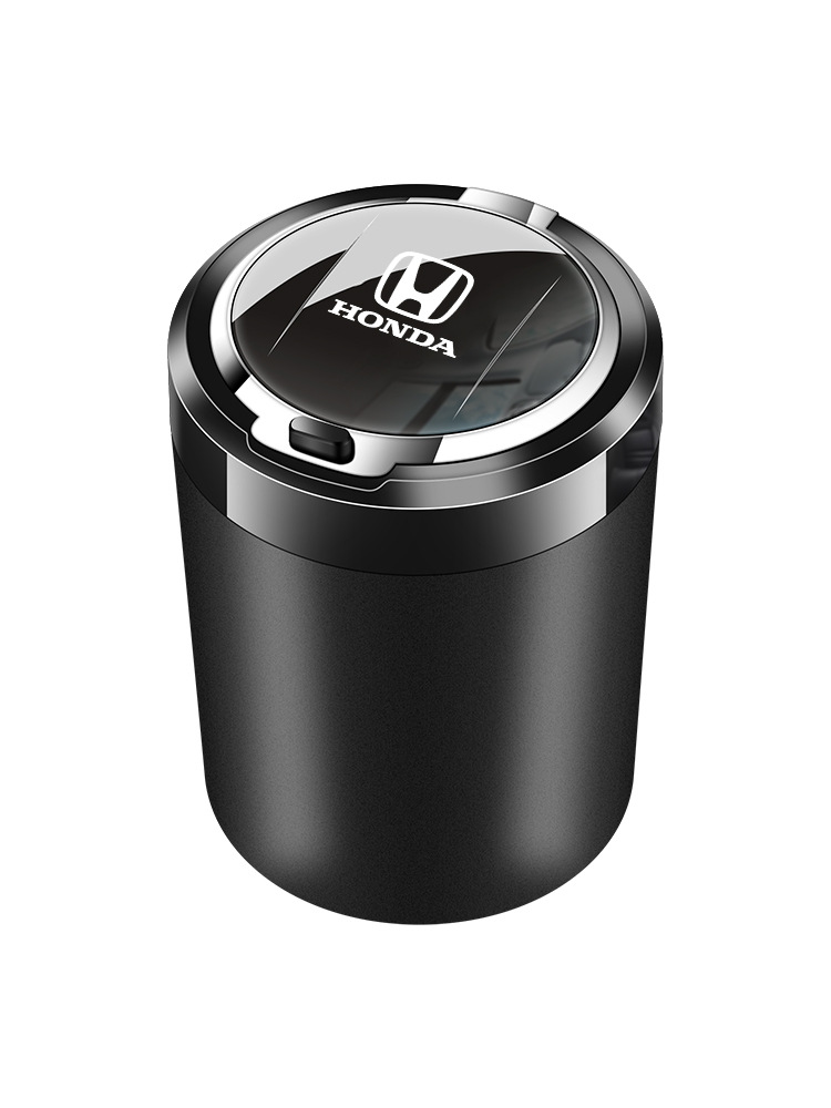Cross-border car ashtray, metal with lid, automatic lighting, dustproof and smoke extinguishing in the car, multiple car logo options, one-touch lid opening
