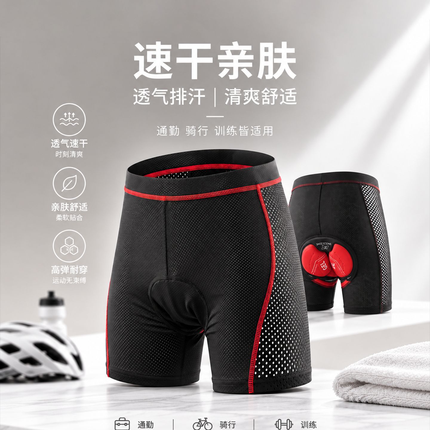 Men's cycling shorts with thickened silicone padding, suitable for mountain biking, quick-drying, and designed for road cycling; all-season cycling gear