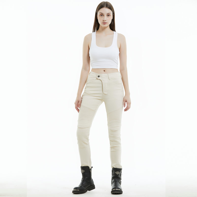 VOLERO motocicleta jeans Mujer Caballero beige casual Riding elástico a prueba de agua pantalones de silicona equipo de protección