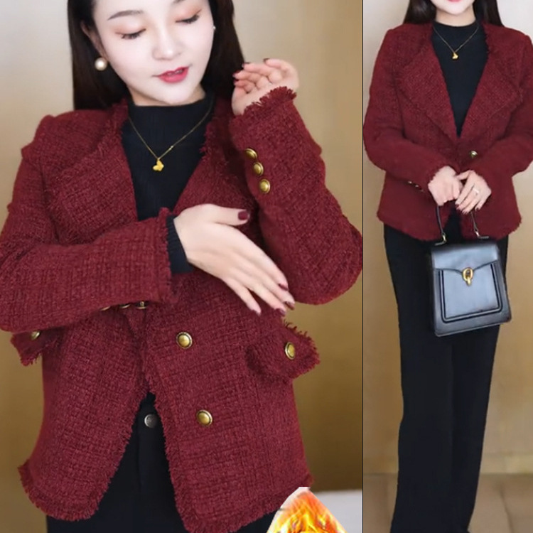 Fleece-lined thick woolen coat for women 2023 Winter new popular Western style Chanel style short woolen coat this year