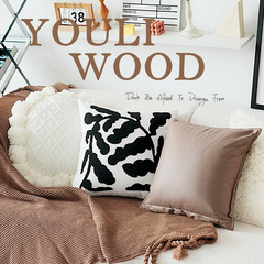 Velvet Leaf Embroidery Black and White Sofa Pillowcase Cushion Waist Pillow Living Room Pillow Cover Nordic Instagram Style Japanese