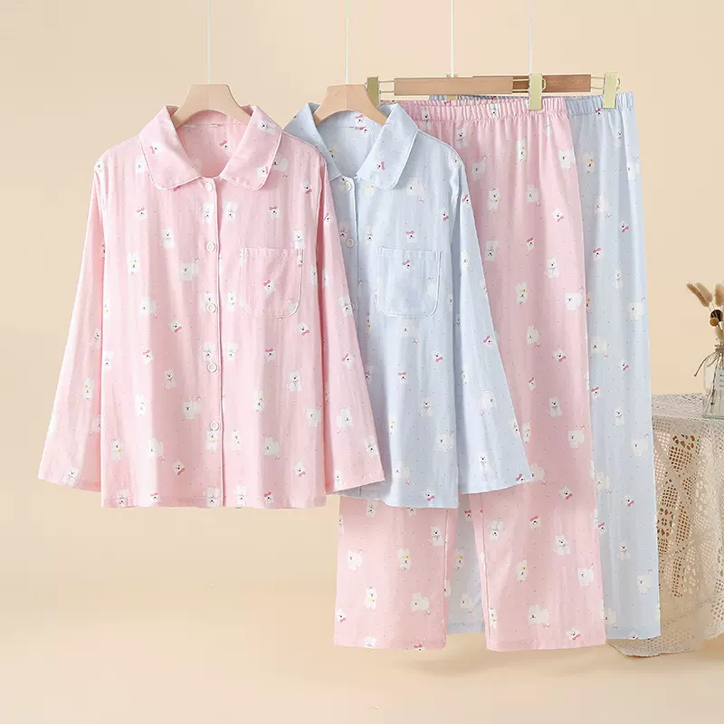 新款少女风纯棉睡衣双层纱布女春秋夏季可外穿甜美可爱家居服套装