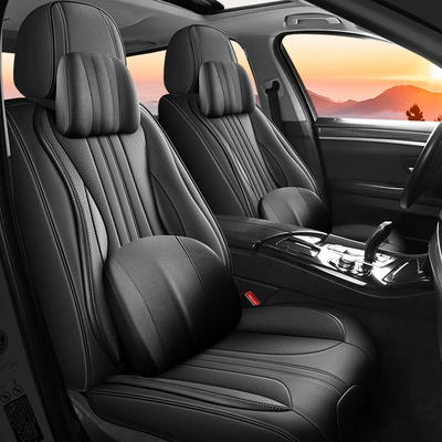 Seat cushion, seat cover, Cushion, All-Season Universal Model, Light - luxury-edition-with-headrest-and-lumbar-support-mysterious-black-front-row-two-seats