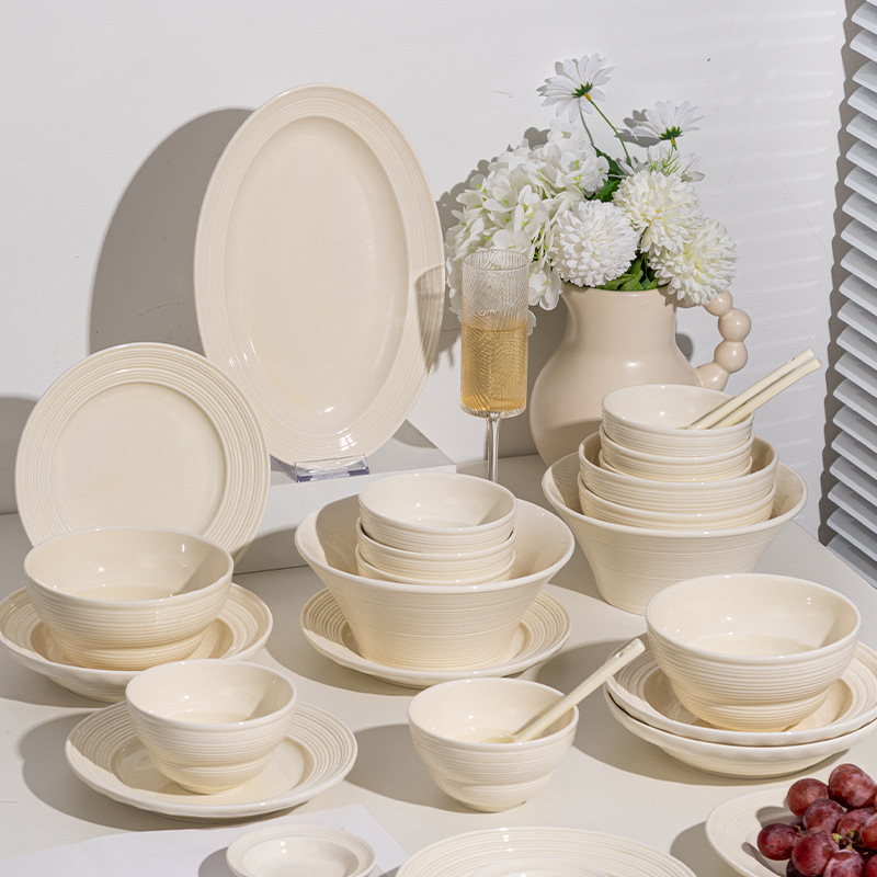 French Fashion High-End Dish Set Household Simple Ceramic Bowl Fish Plate Dish Plate Soup Bowl Round Plate Ceramic Tableware