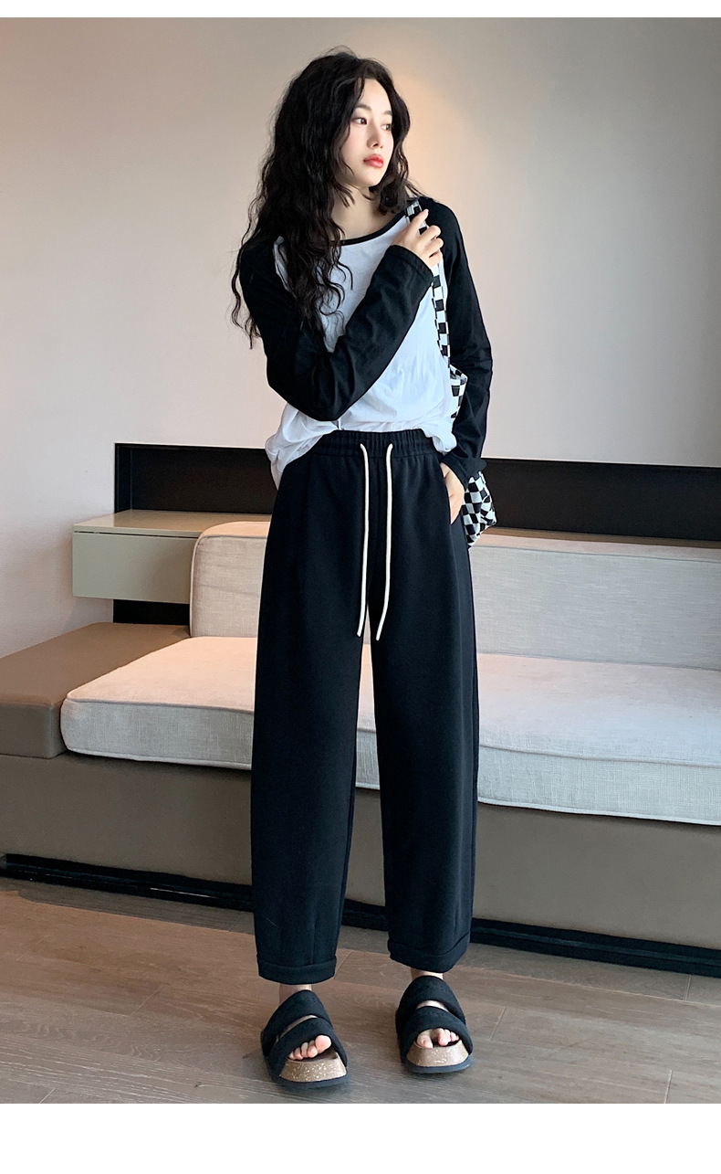Grey sportswear pants, Minnie Spring and Autumn radish dad pants, loose straight-leg casual Harem sweatpants with flared cuffs pic 31