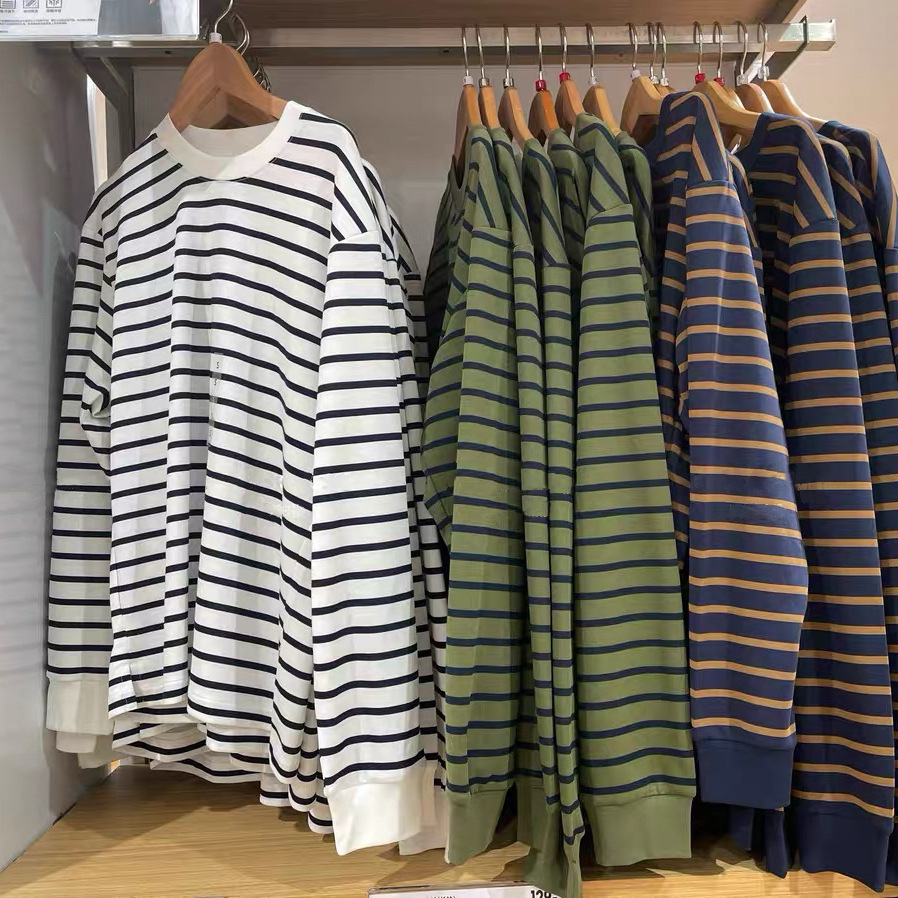 Men's Clothing! Striped T-Shirt! Couple Cotton Blend Round Neck Long-Sleeved Bottoming Shirt 2025 Spring and Summer New Style 477340