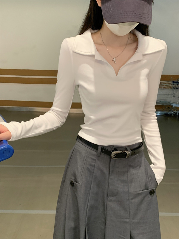 2025秋季新款韩版polo领短款内搭针织衫打底毛衣女设计感修身上衣|undefined