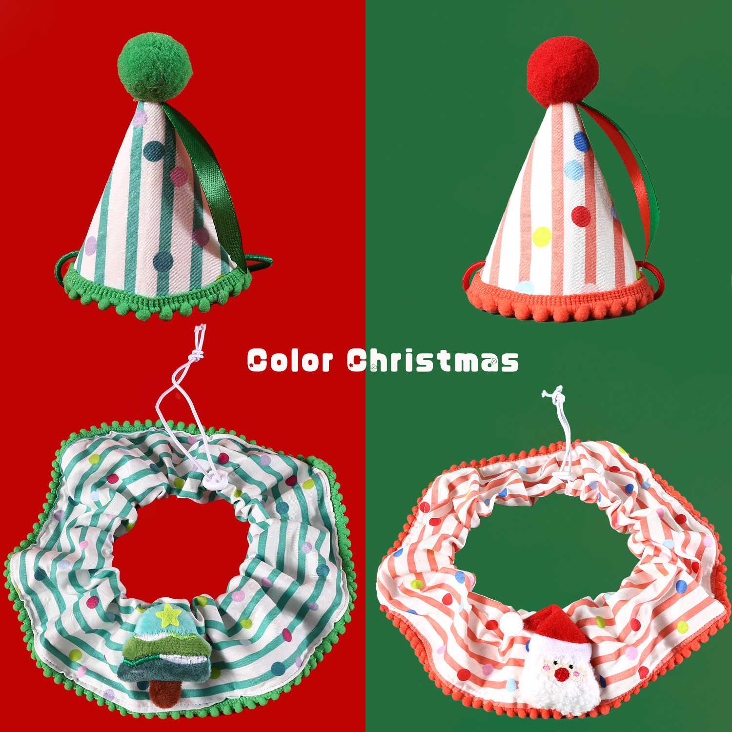 Comercio exterior ondulado punto rayado bibita de Navidad mascota encaje conjunto de árbol de Navidad viejos collar de fotografía sombrero gato perro