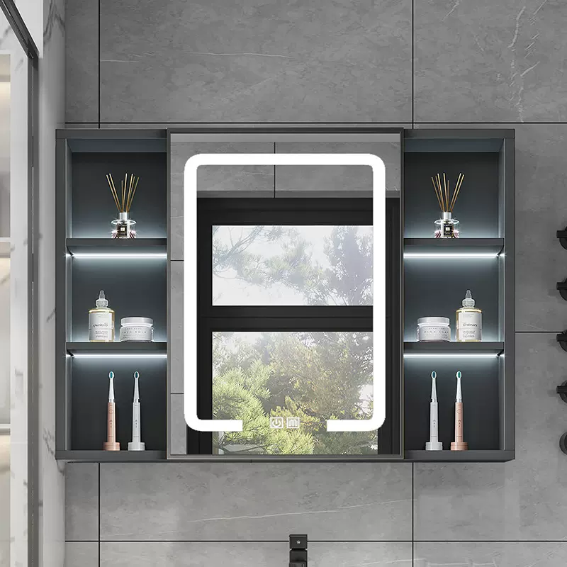 智能发光镜柜镜箱太空铝浴室柜收纳盒卫生间挂墙式储物发光浴室镜