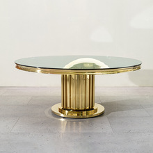 中东轻奢玻璃圆桌豪华家居家具不锈钢圆餐桌glass dining table