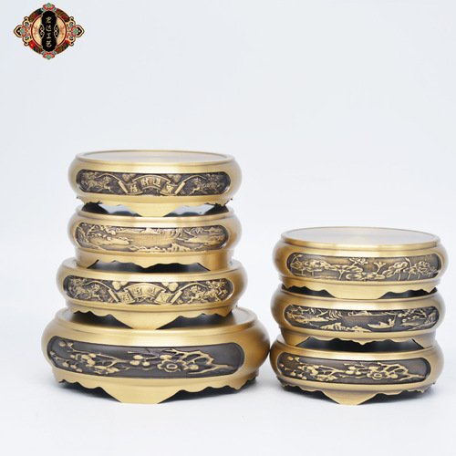 Hongda wholesale brass relief landscape copper base gourd incense burner base copper ornaments