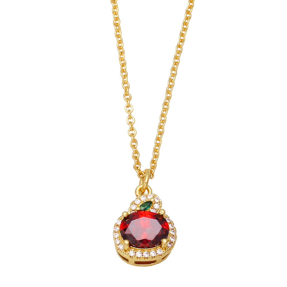 Fashion Simple Compact Full Rhinestone Zircon Apple Carrot Female Fruit Pendant Copper Necklace