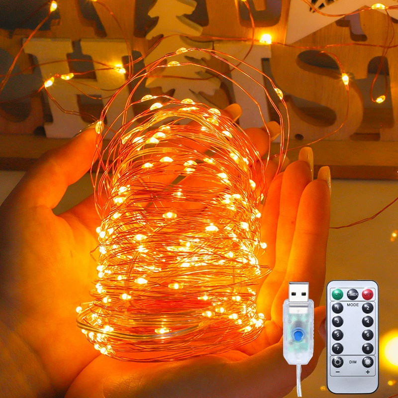Трансграничная Светодиодная лампа из медной проволоки оптом USB пульт дистанционного управления медная проволочная лампа гирлянда Водонепроницаемая медная проволочная лампа праздничная атмосфера декоративные огни