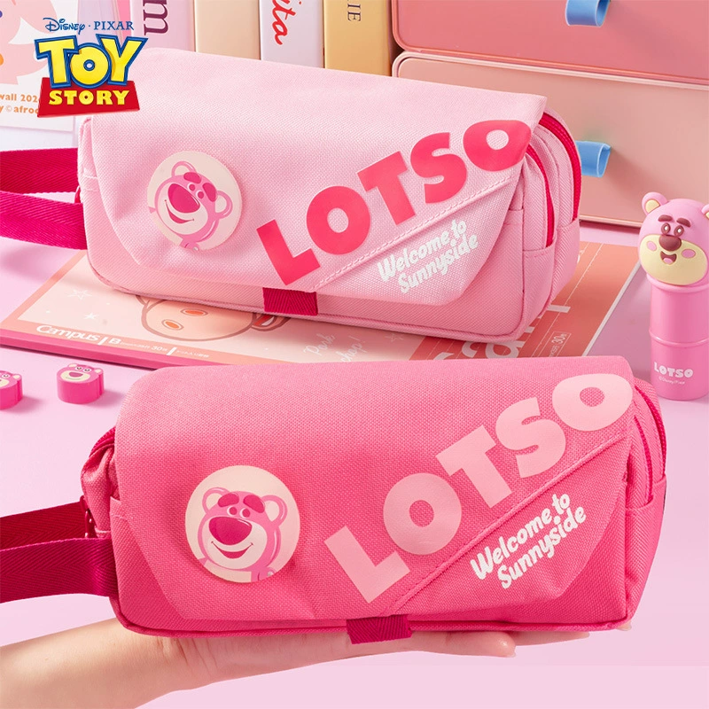 Клубничный медведь Диснея Симпатичная сумка для ручки Толстая сумка для канцелярских принадлежностей с значком