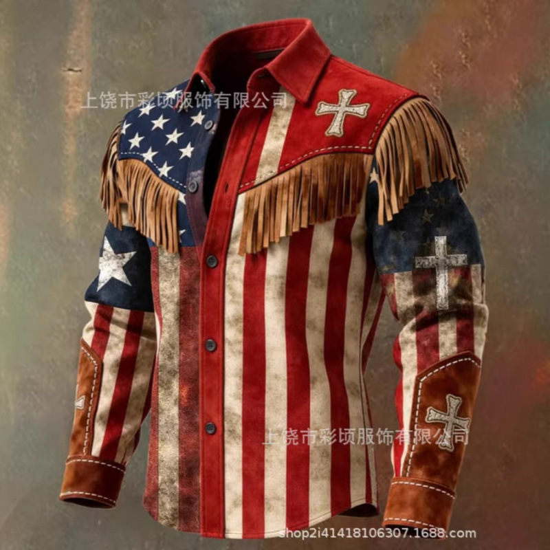 2026 New Cross-Border Brown Tassel Shirt with Vintage Style and Trendy Vibe