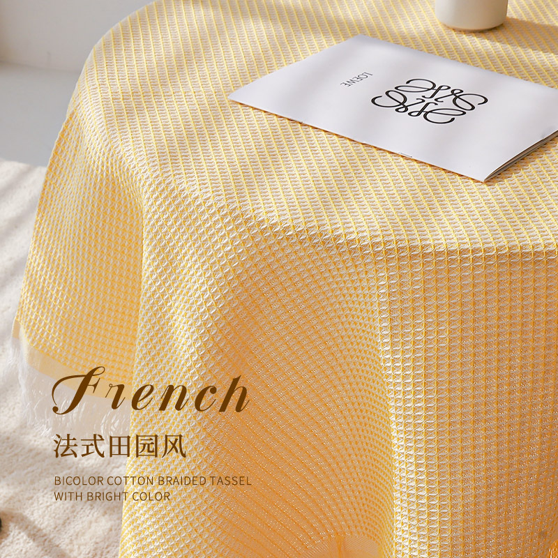 Nórdico francés ins estilo de alta calidad de algodón redondo y lino mantel de Encaje amarillo rectangular mesa de café mantel al por mayor