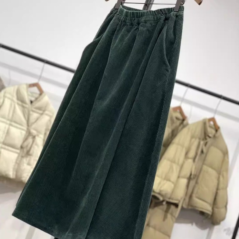 灯芯绒半身裙女秋冬中长款字裙遮胯显瘦气质复古赫本风高腰伞裙|undefined