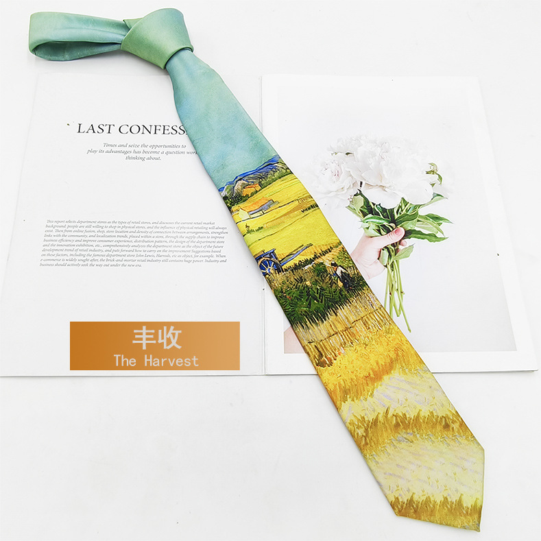 Van Gogh Pintura al óleo Hombre Impresión de seda de poliéster Corbata retro Fabricante Spot Moda Casual Corbata Mano 8cm