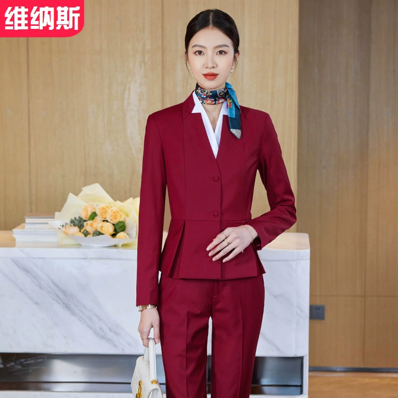 Оптовые осенние новые профессиональные костюмы для сотрудников гостиниц, рабочая одежда для ресепшн, модные женские костюмы, рабочая одежда.