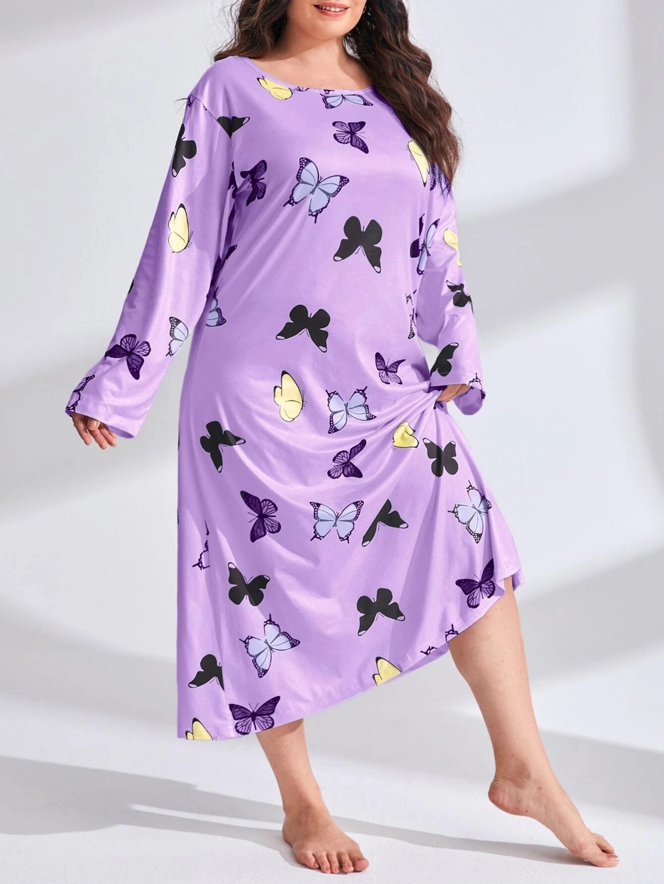Camisón Largo de Talla Grande con Estampado de Mariposas y Hombros Caídos, Estilo Europeo y Americano 2025, para Mujer, TEMU Amazon