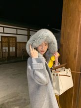 【现货】韩国2021冬季新款毛领纯色单排扣气质手缝双面羊绒大衣女