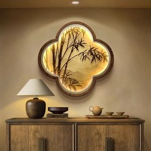 新中式玄关装饰画高级感竹子画客厅挂画禅意茶室背景墙面布置壁灯