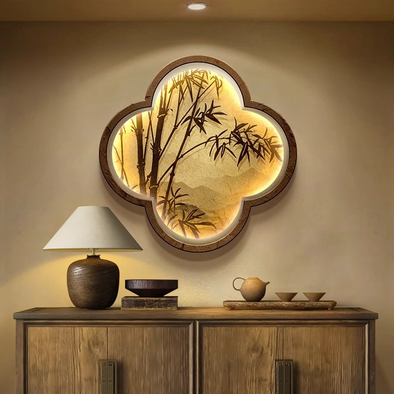 New Chinoiserie Entrance Decorative Painting, High-end Bamboo Painting, Living Room Hanging Painting, Zen Tea Room Background Wall Layout Wall Lamp