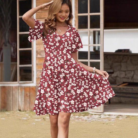 Summer Casual Floral Ruffled Mini A-Line Dress_ecoleips.com