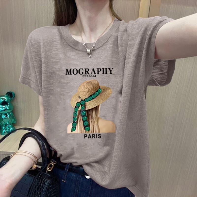 Popular 2025 Summer New Ice-Feel Women's Short-Sleeved T-Shirt Tops Plus Size Women's Loose Small T-Shirts