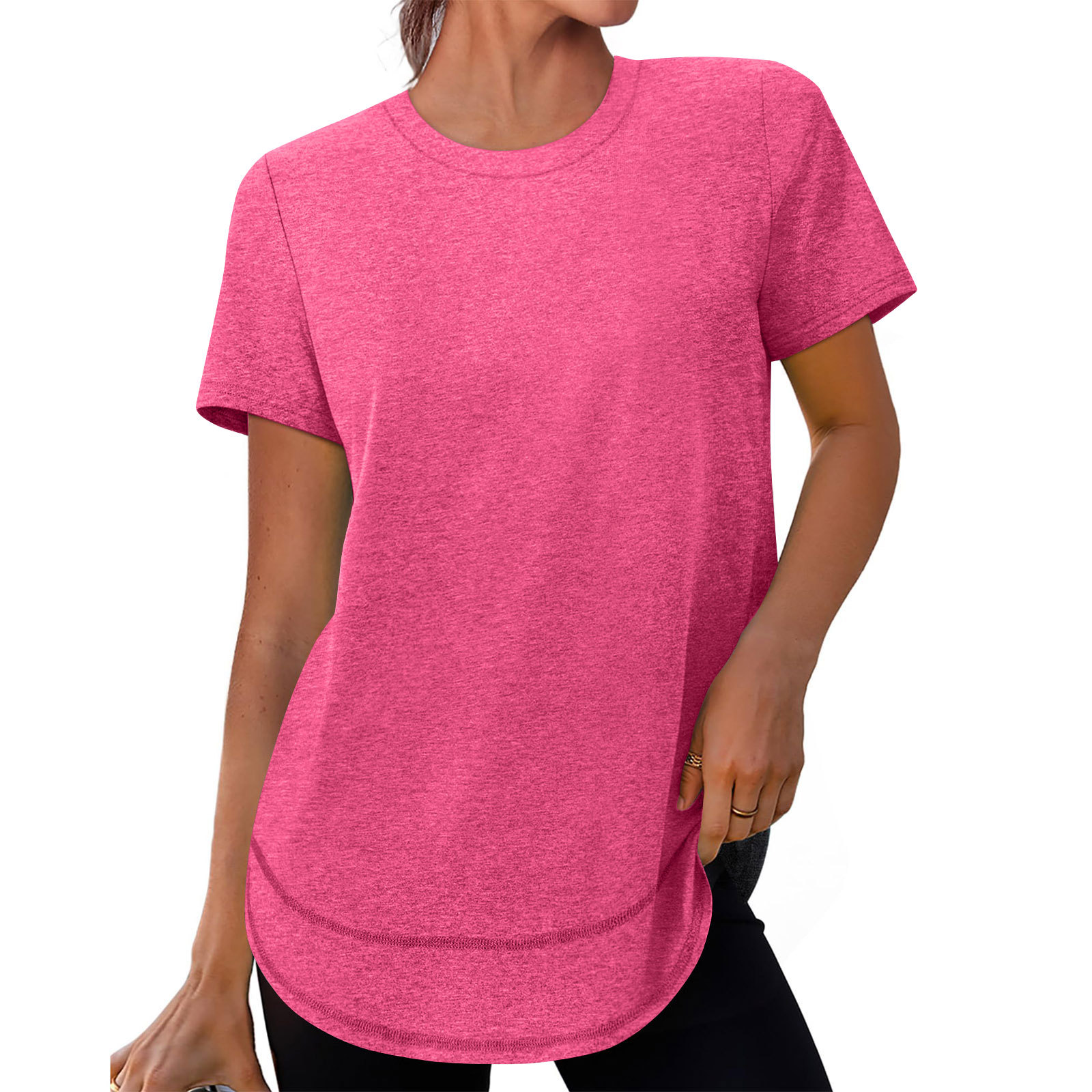 European And American Cross-border Summer New Women's Casual Loose Fashion Short-sleeve Solid Color Round-neck Pullover_ecoleips.com
