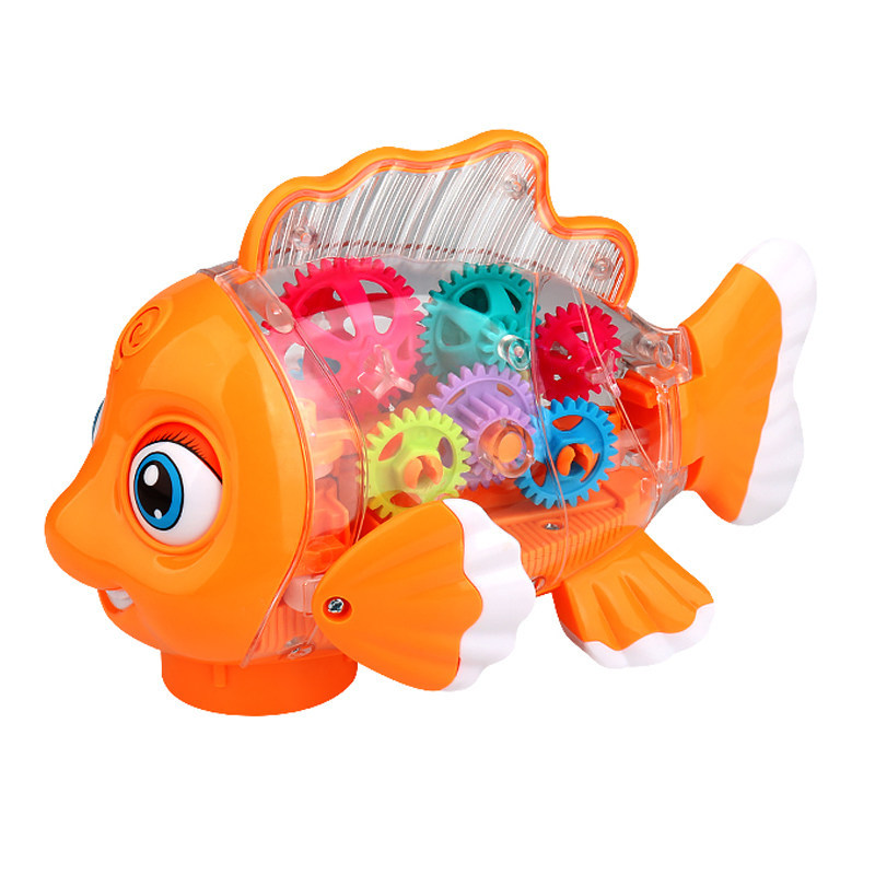 Engranaje transparente eléctrico oscilante juguetes de peces para niños y niñas acústico y luz música universal velocidad variable caminar peces
