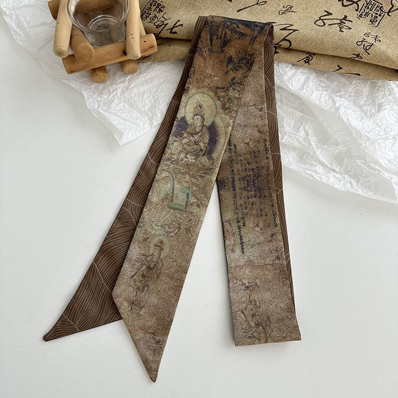 Pañuelo de seda largo, sentido de alta calidad, bufanda de estilo chino retro, pañuelo en la cabeza, cinturón para el cabello, cinta para atar, cinturón decorativo