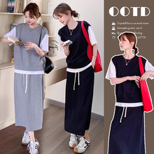 孕妇夏装套装2025新款韩版休闲减龄假两件上衣+半身裙两件套