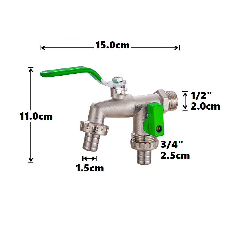 Cross-border exclusive gardening double water outlet zinc alloy faucet, one in and two out double pacifier, belt faucet [green] Specification drawing