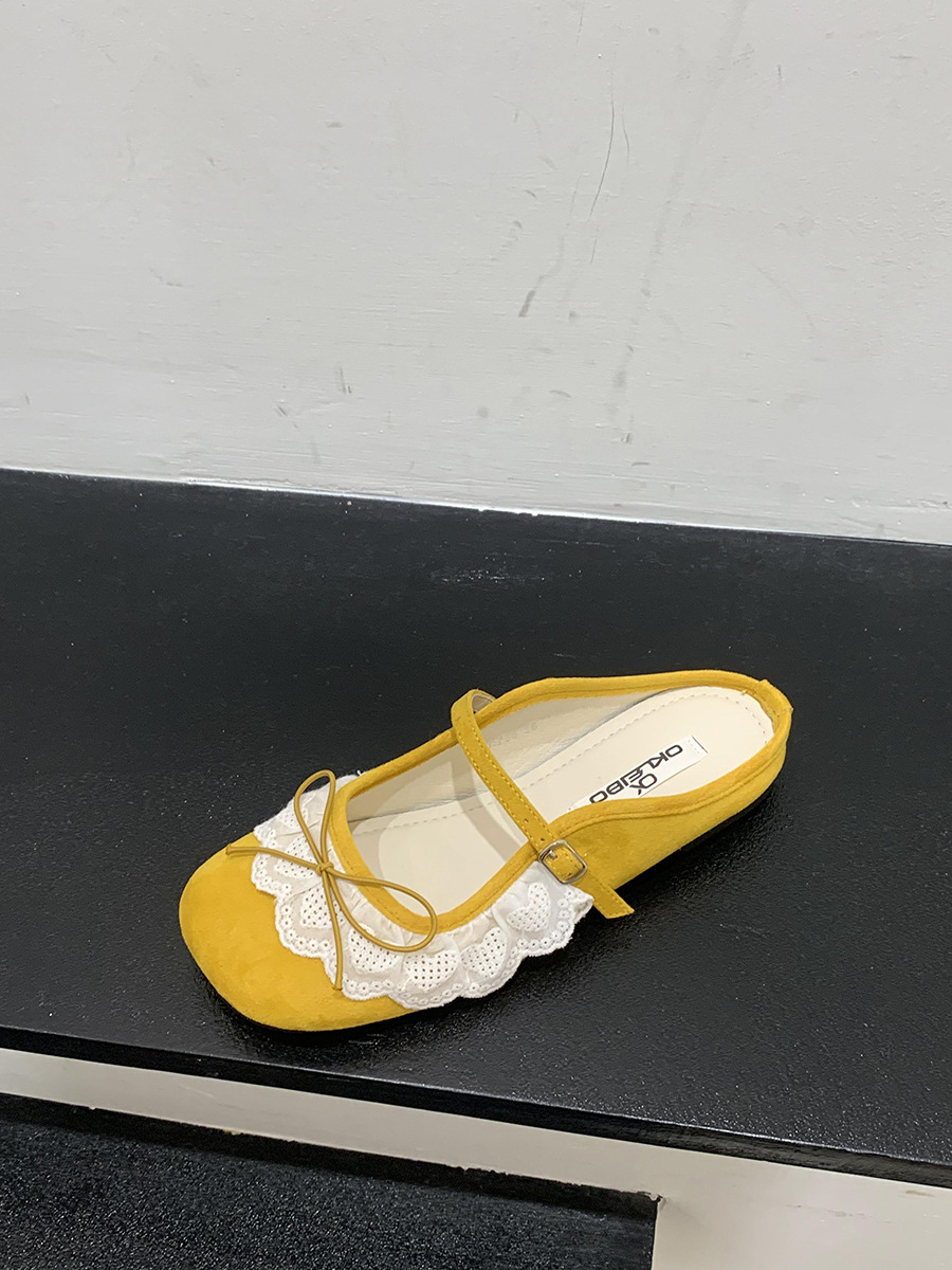 Retro pequeño ballet rojo encaje Baotou medias pantuflas zapatos de mujer ropa exterior 2025 primavera y verano zapatos Mary Jane